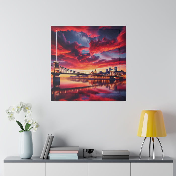 Crimson Skyline Reflection Canvas 0.75"