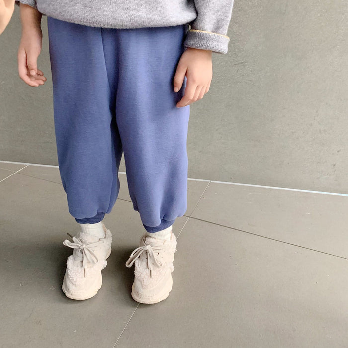 Autumn Winter boys girls solid color thick sweatpants children polar