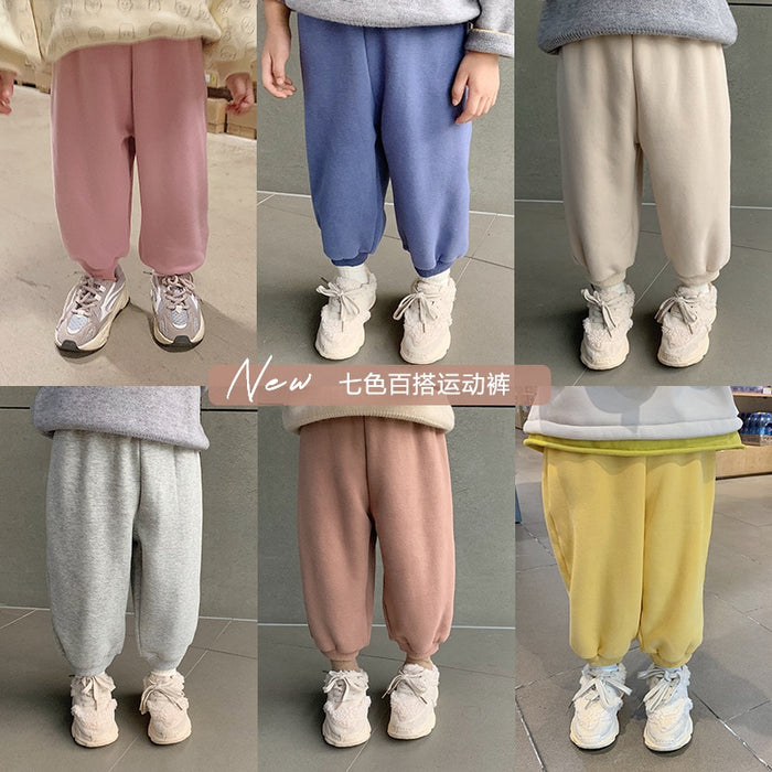 Autumn Winter boys girls solid color thick sweatpants children polar