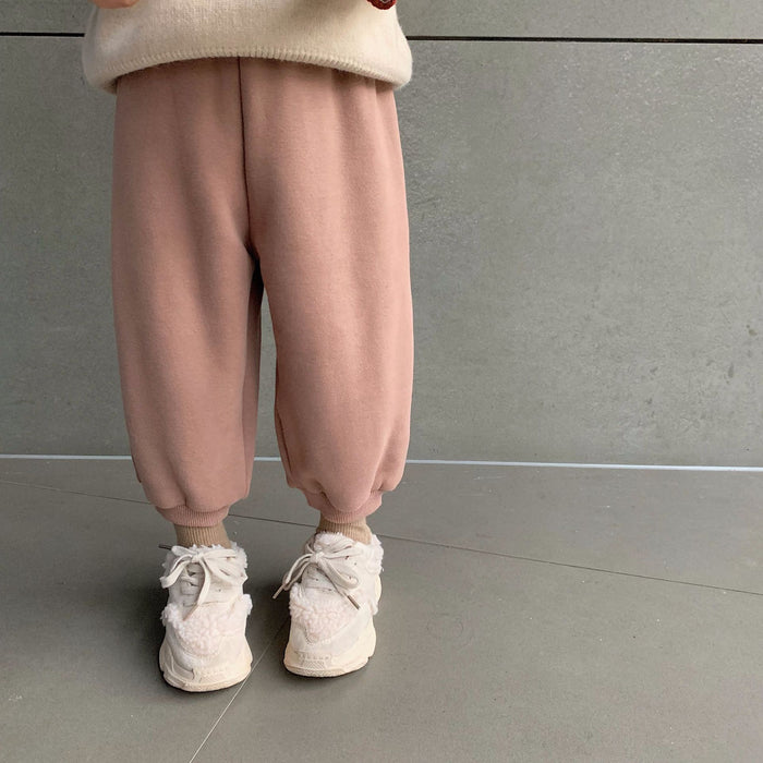 Autumn Winter boys girls solid color thick sweatpants children polar